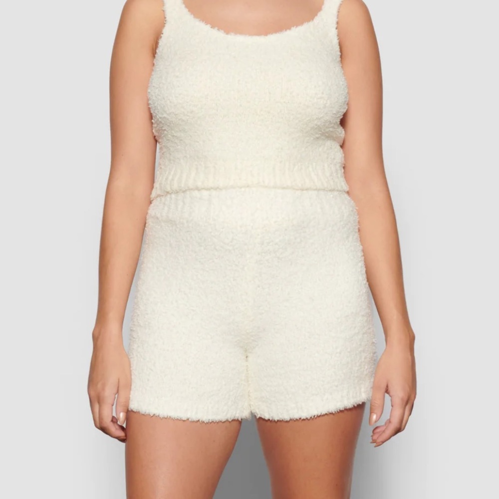 Skims Cozy High Waisted Lounge Shorts - Bone